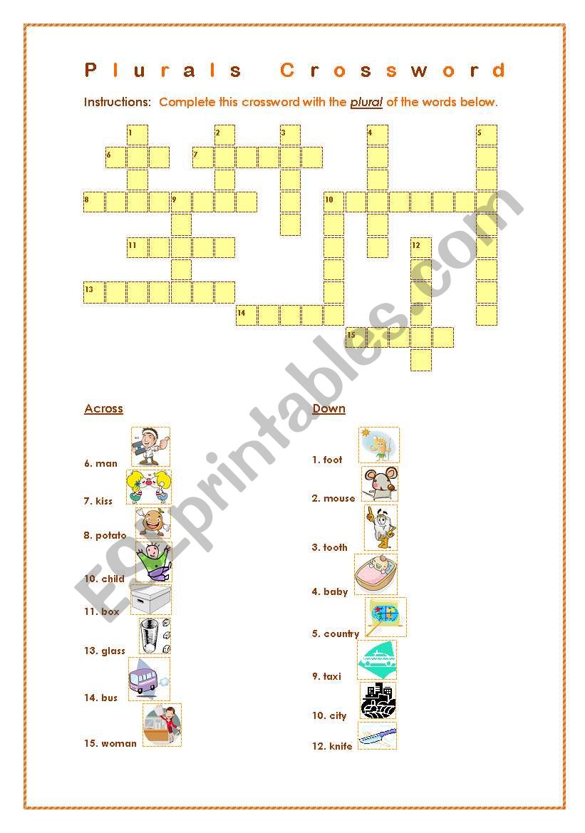 Plurals Crossword worksheet