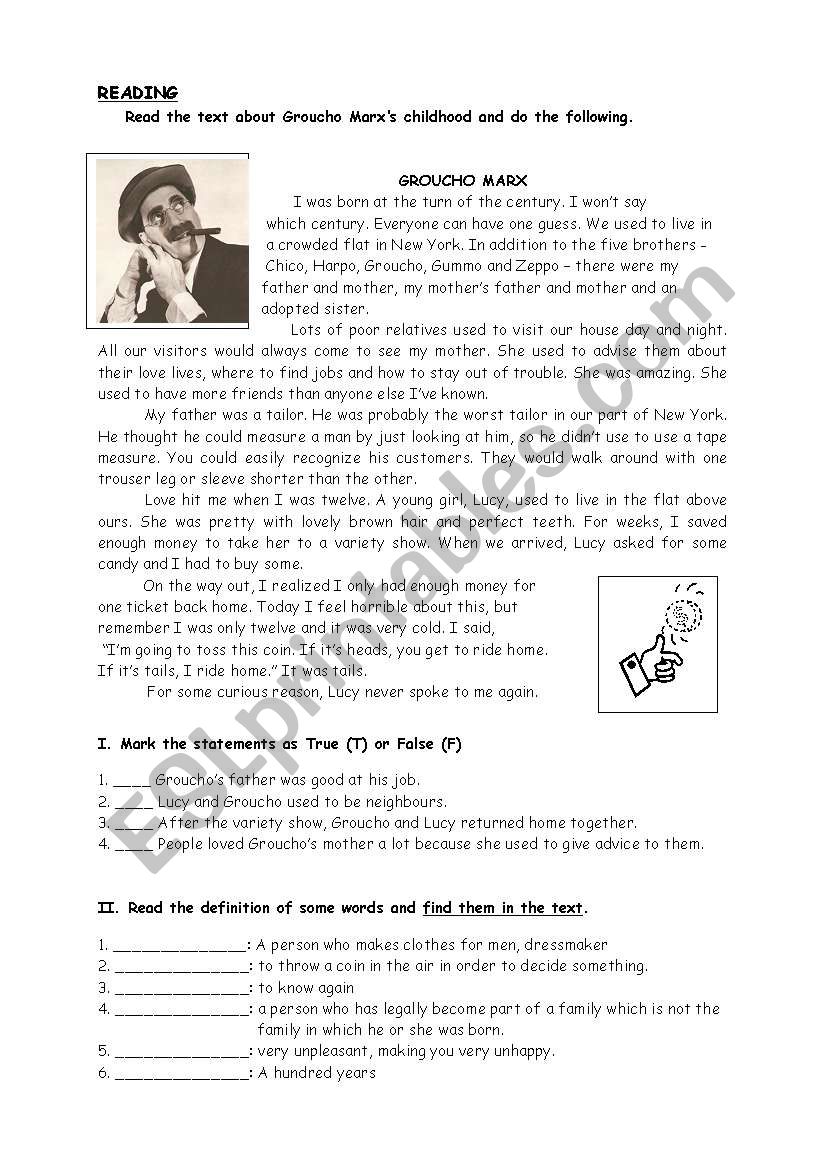 READING & GRAMMAR worksheet