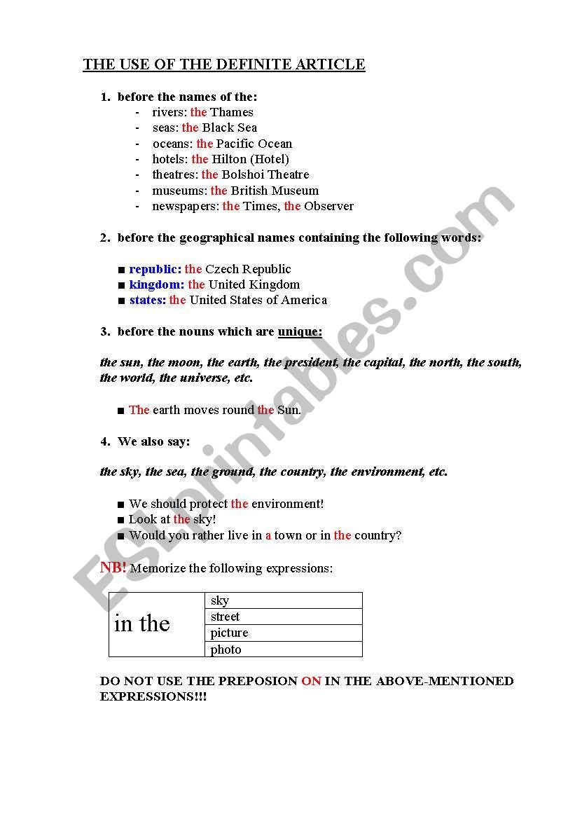 The Definite Article worksheet