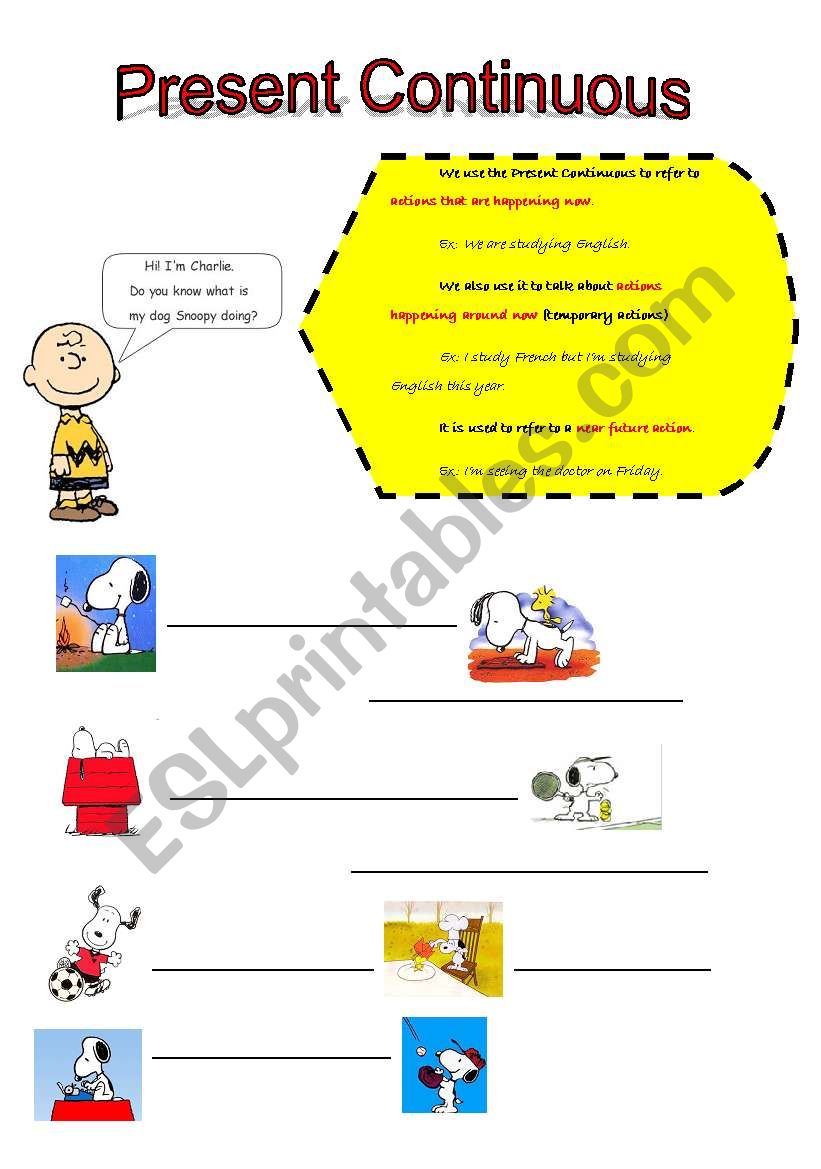 WhatÂ´s Snoppy doing? worksheet