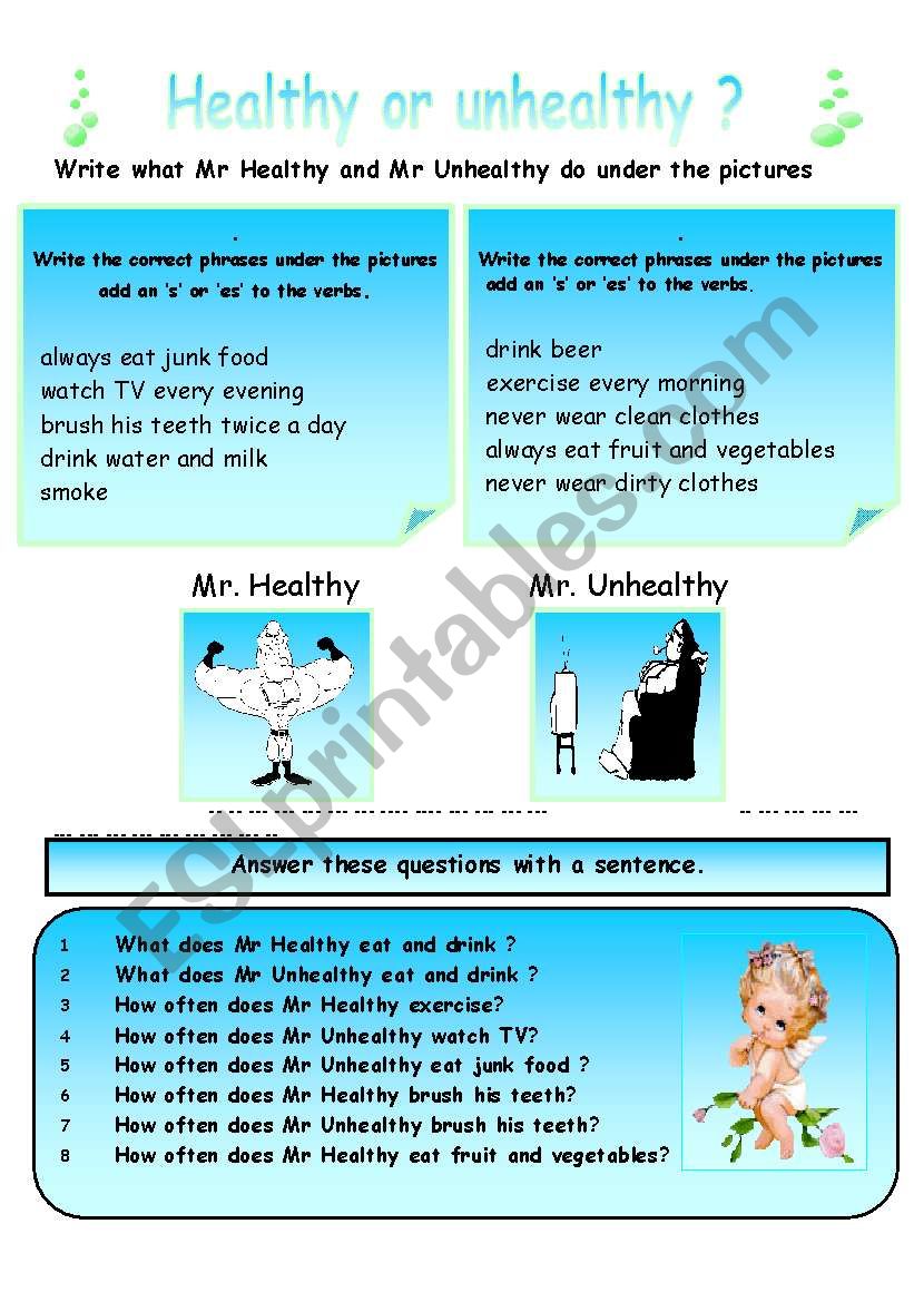 3-Skill Worksheet  :    Healthy  or Unhealthy 