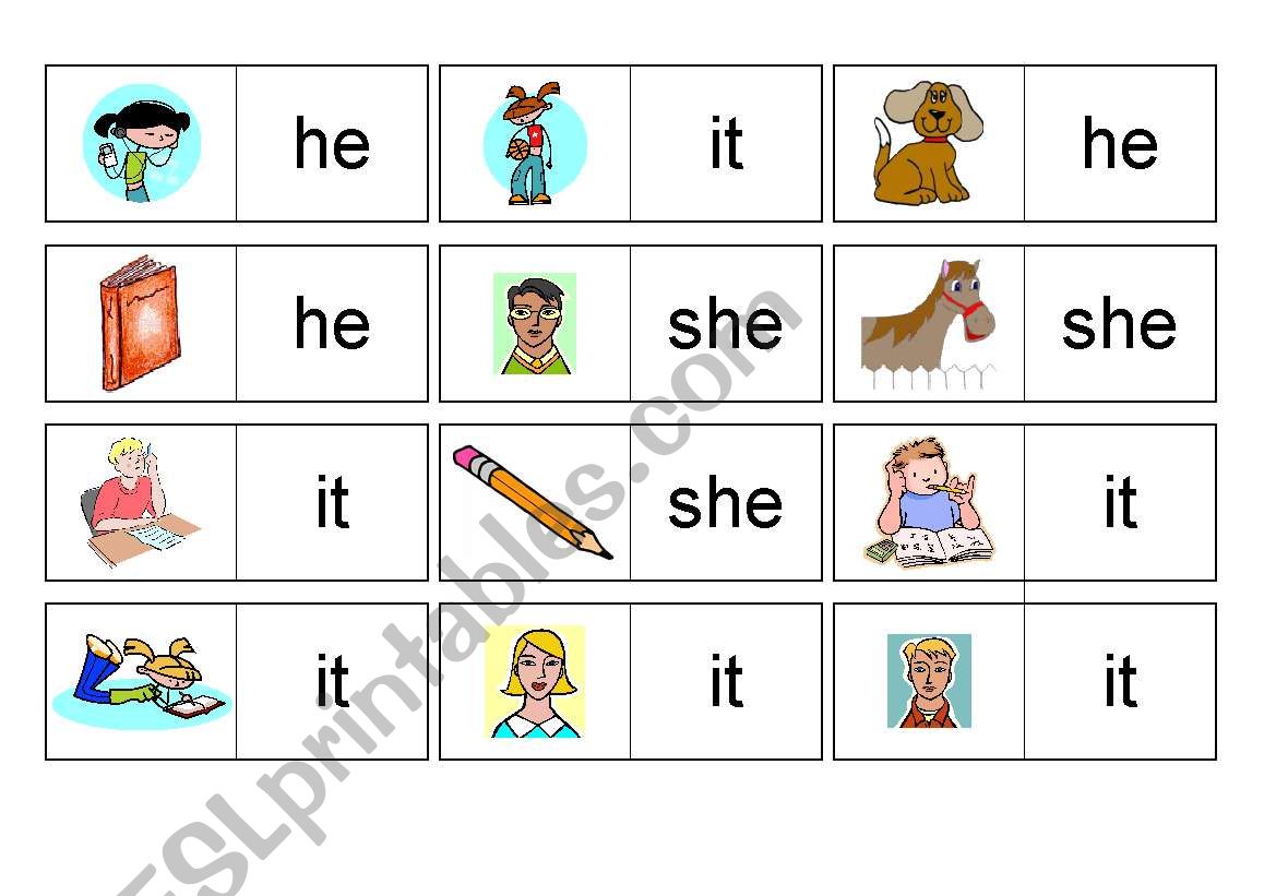 He; she; it Domino worksheet