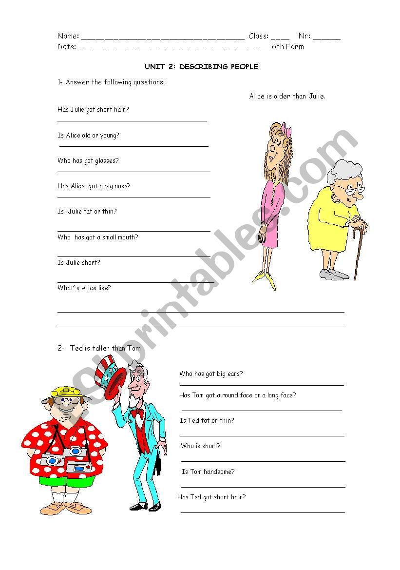 describing people worksheet