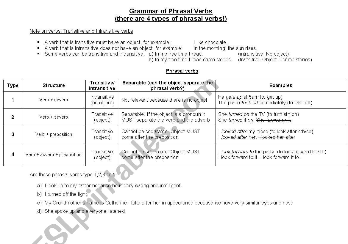 phrasal verbs worksheet