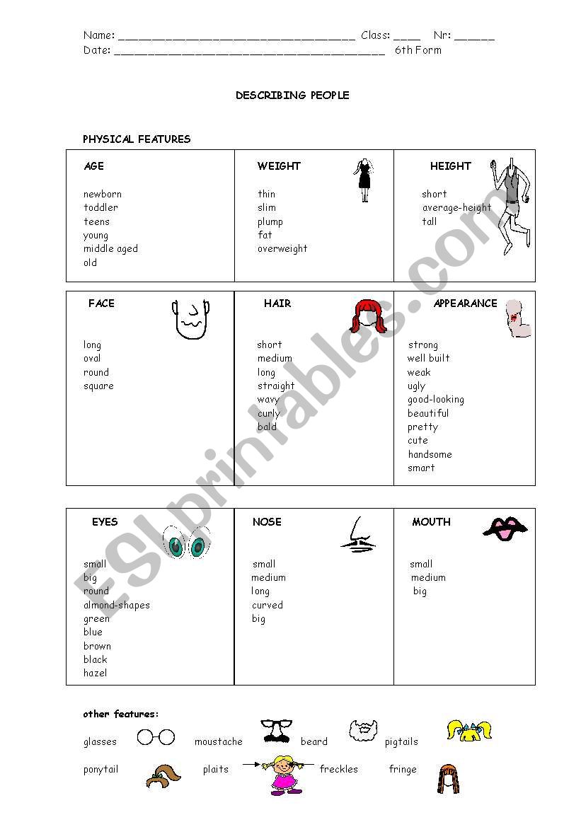 describing people worksheet