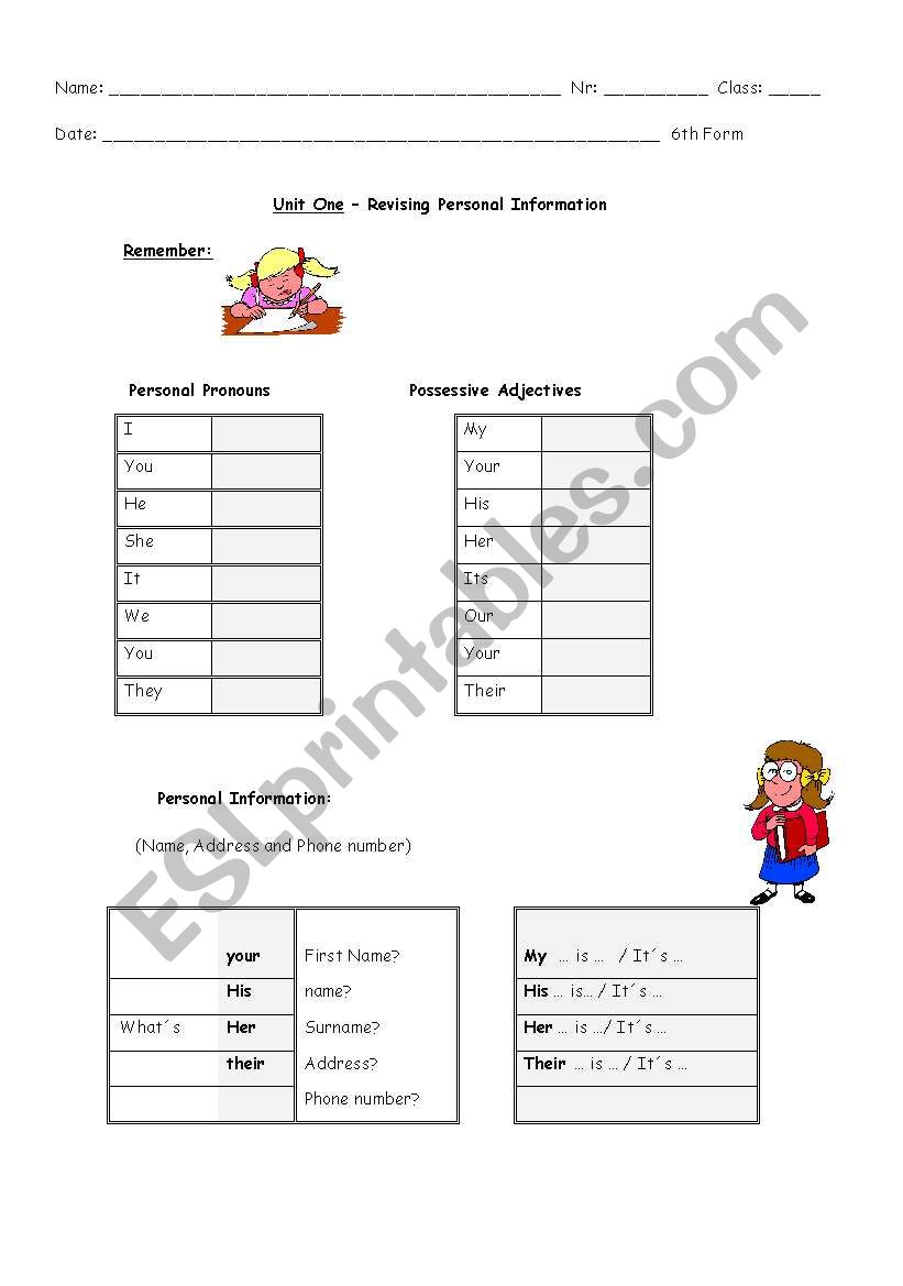 personal information worksheet