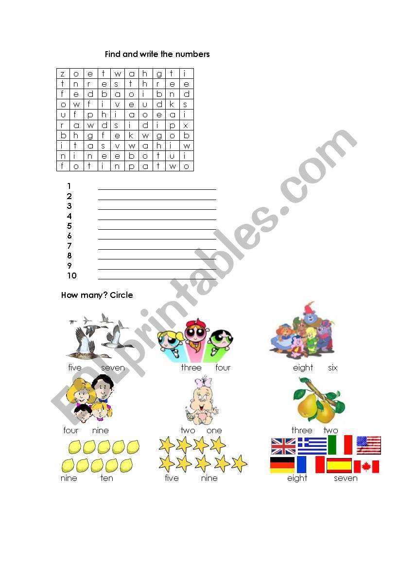 Numbers 1-10 worksheet