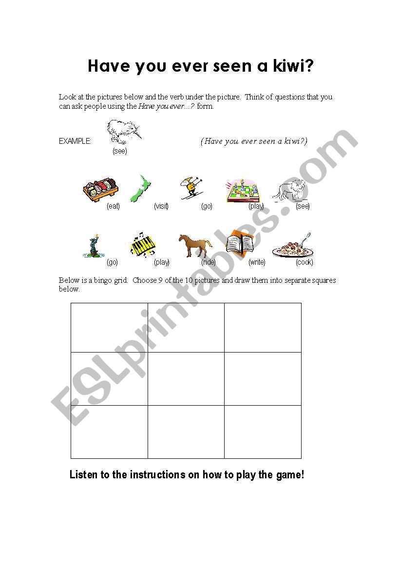 Have you ever seen a kiwi? worksheet