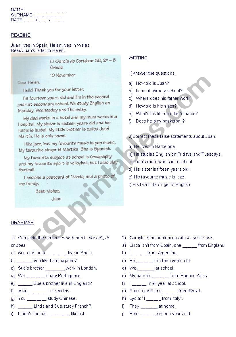 written test worksheet