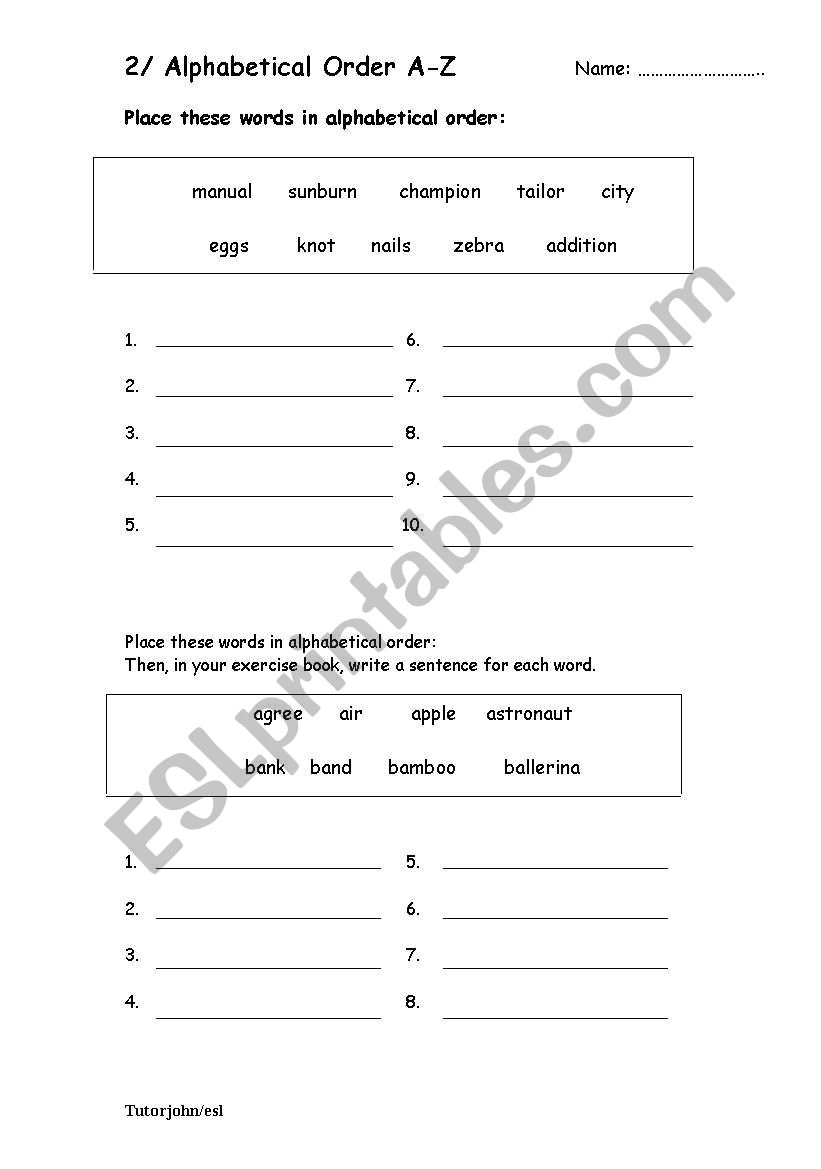 Alphabetical Order 2 worksheet