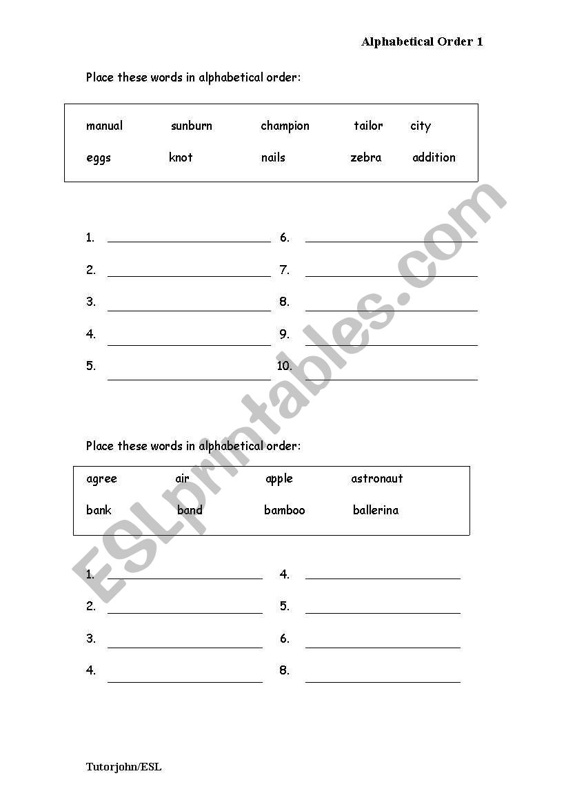 Alphabetical Order 1 worksheet