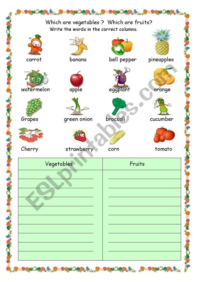 Vegetables and Fruits worksheet