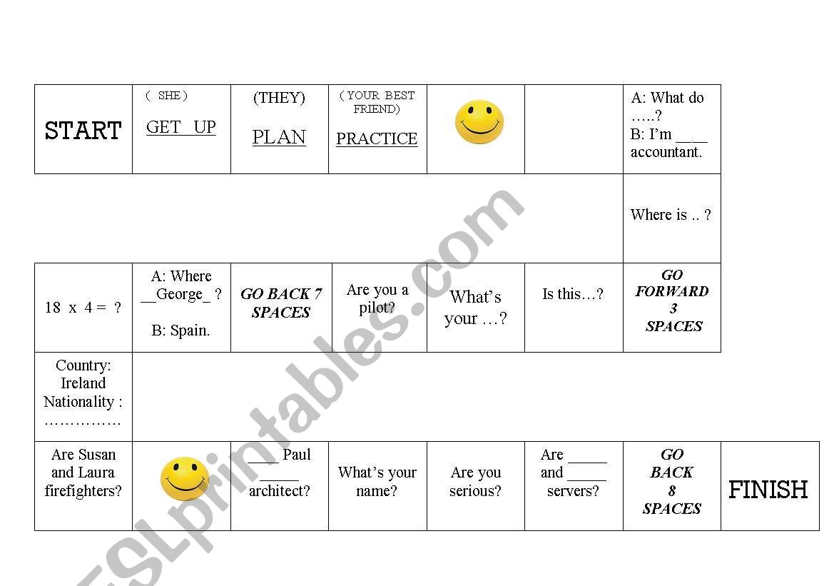 boardgame worksheet