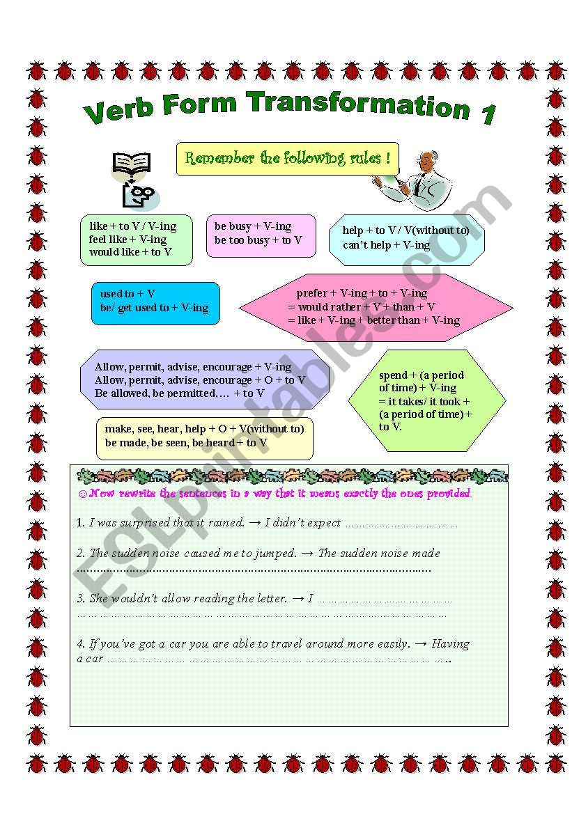 Verb Form Transformation 1 worksheet