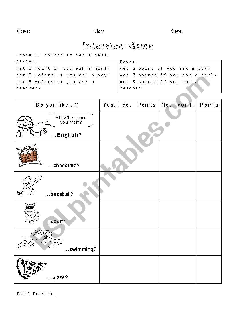 Interview game - do you like? worksheet