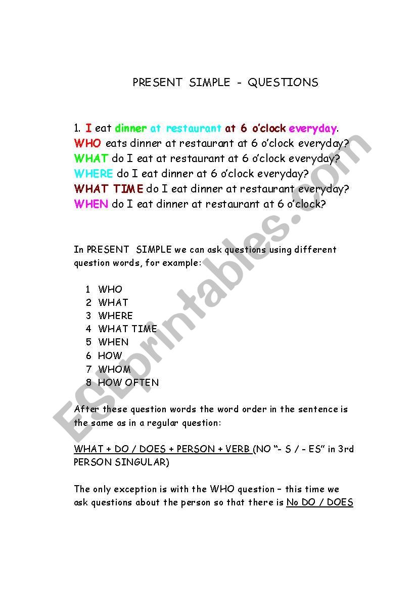 Present Simple Questions - Explanation & Excercises