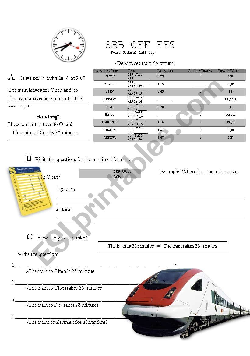 Swiss Train Schedule worksheet