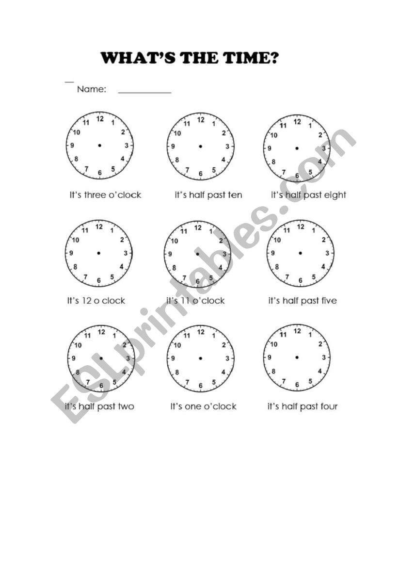 telling the time  worksheet