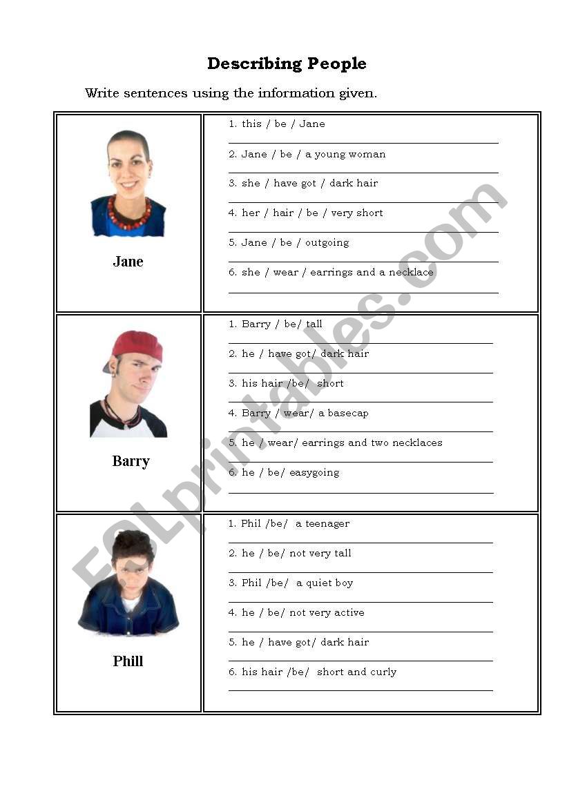 Describing People worksheet