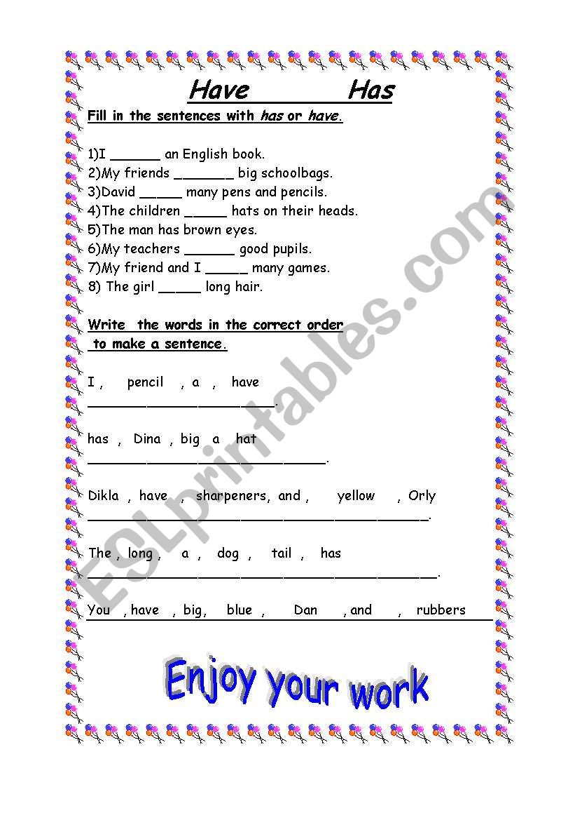 have-has worksheet