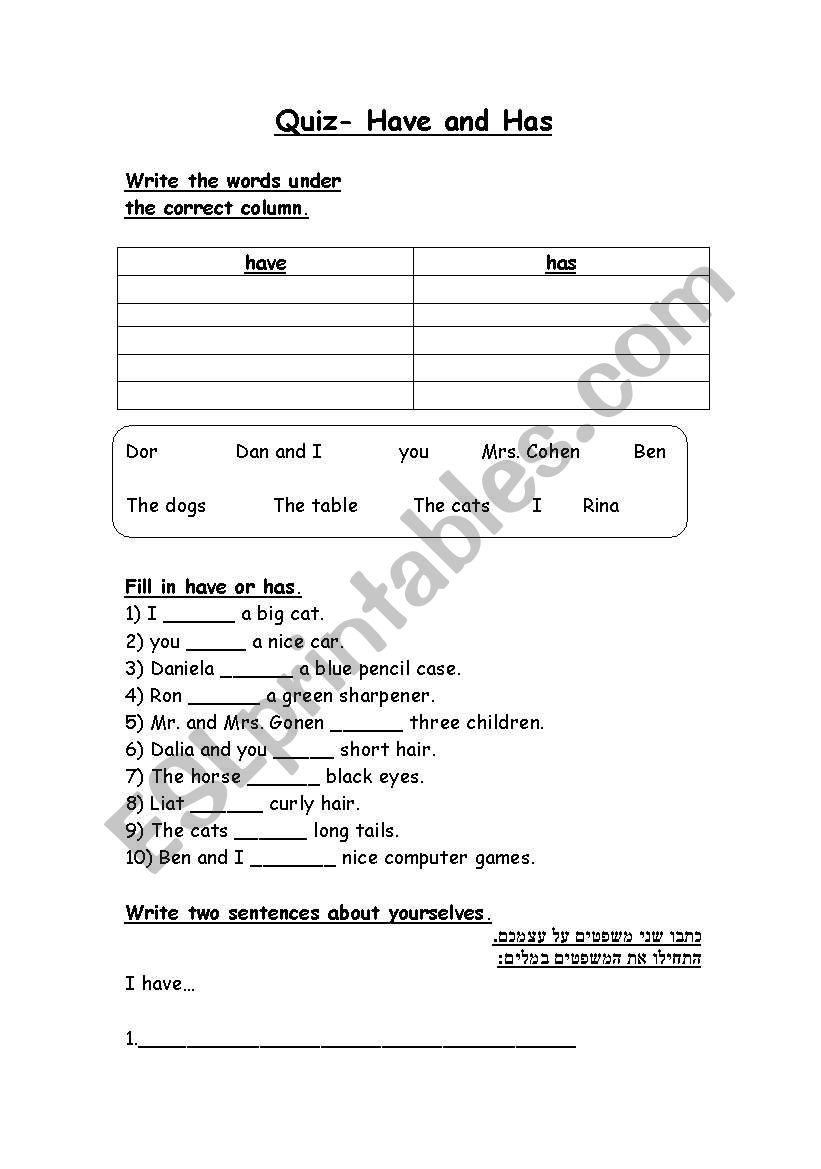 have has-test worksheet