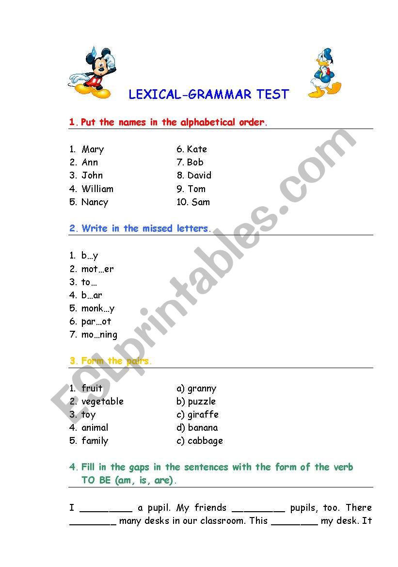 Lexical-grammar test worksheet