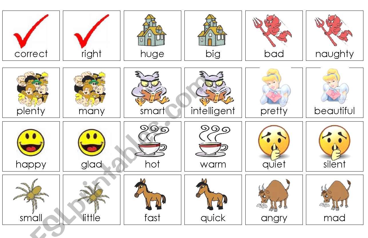 Synonyms Memory Card worksheet