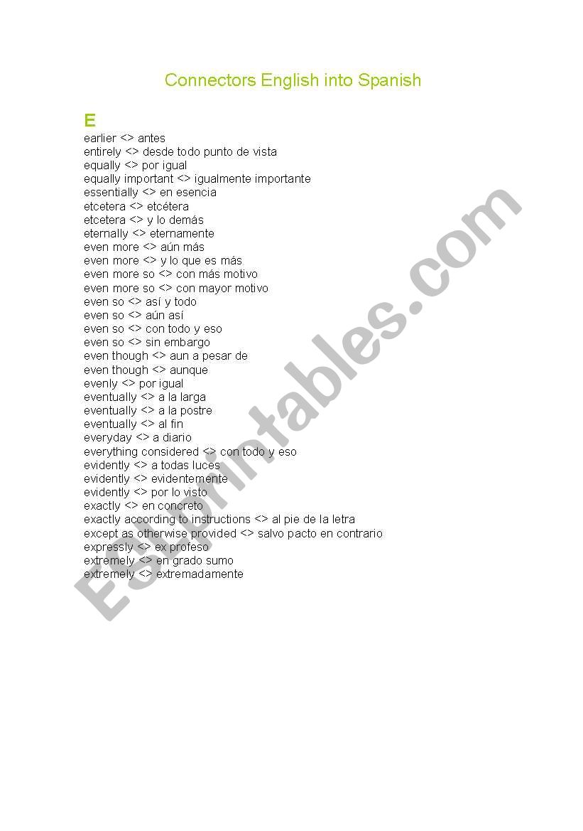 Connectors English into Spanish_E