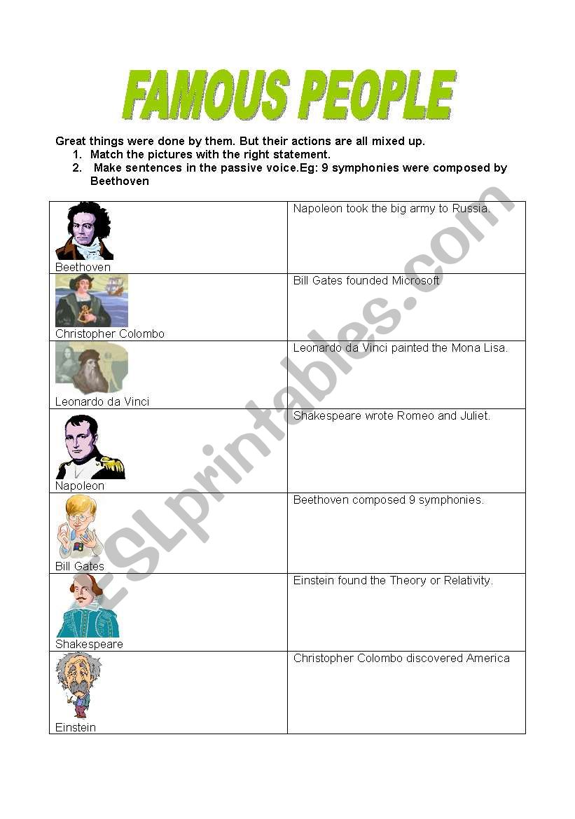 FAMOUS PEOPLE worksheet