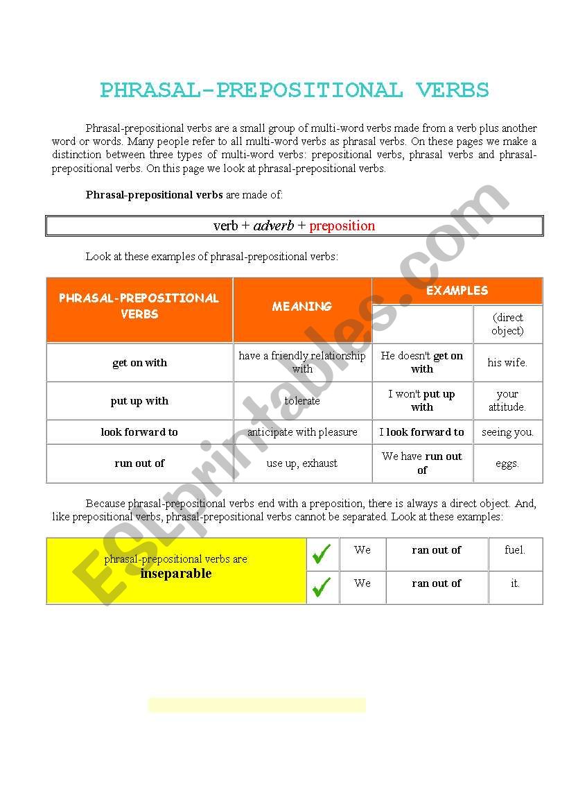 Phrasal - prepositional verbs worksheet