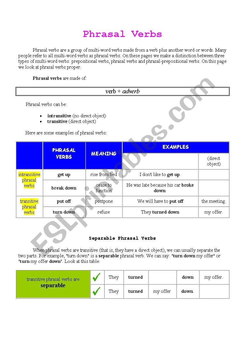 Phrasal verbs worksheet