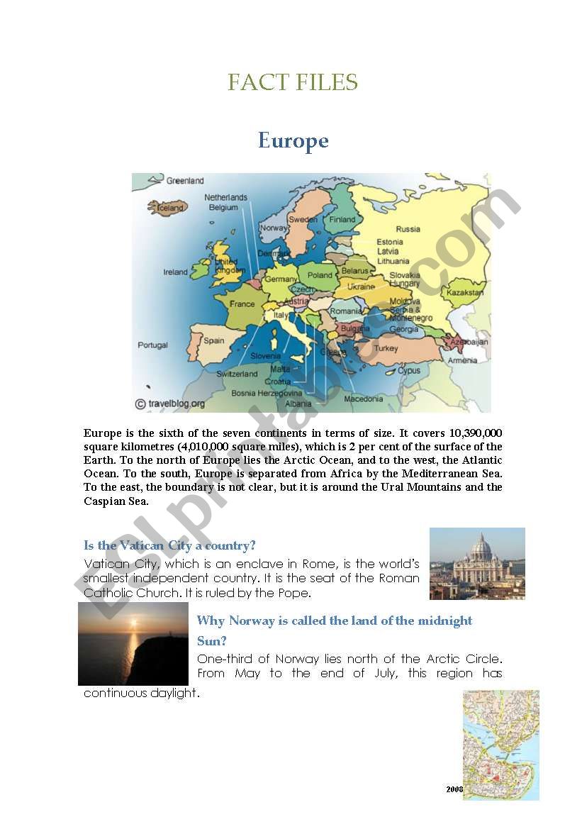 Europe worksheet