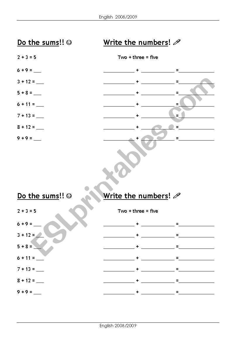 Do the sums!! worksheet