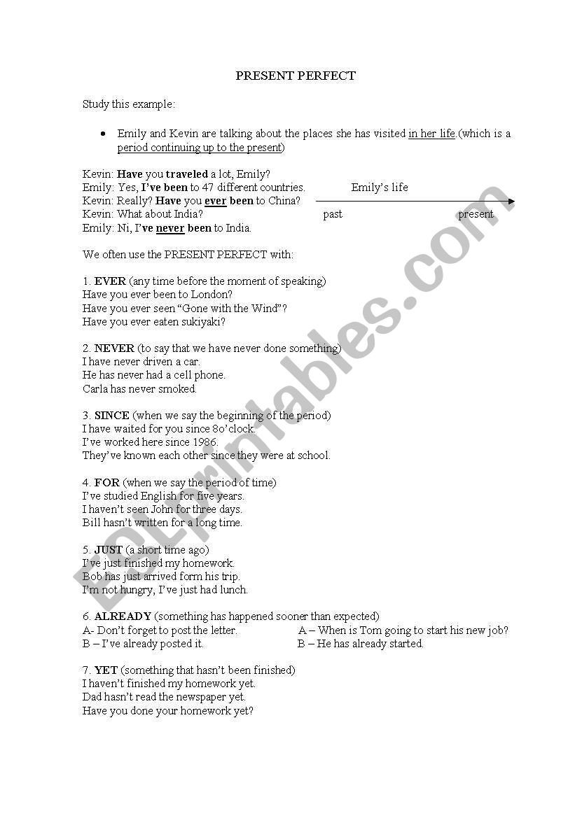 Present Perfect   worksheet