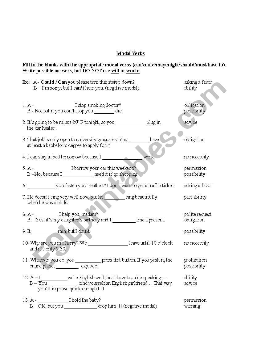 Modal Verbs worksheet