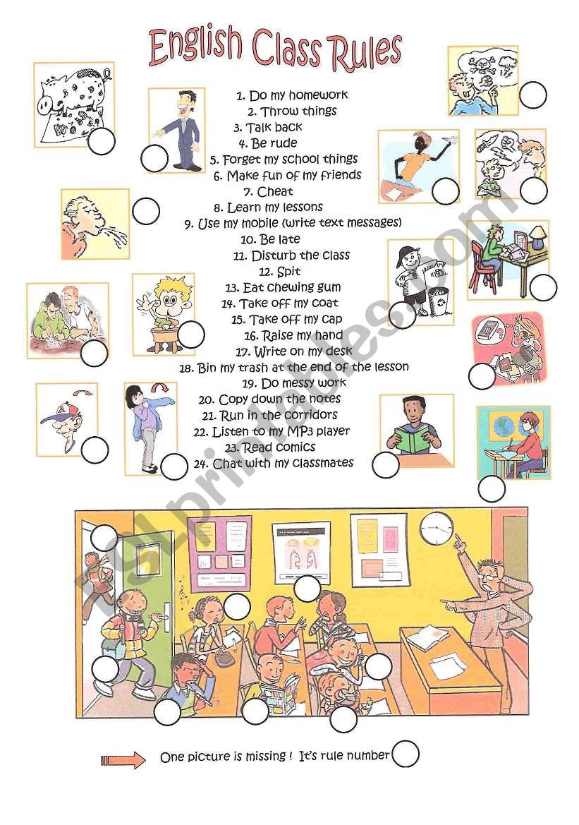 E,glish class rules worksheet