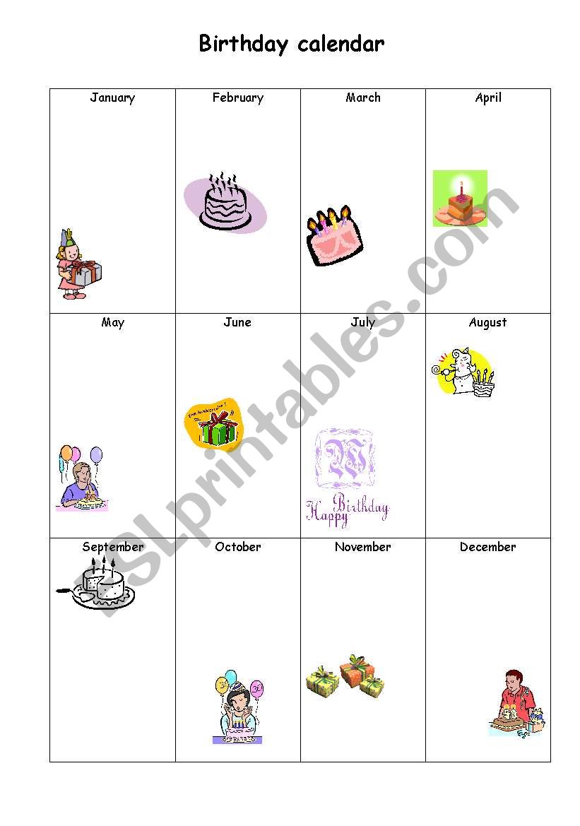 Birtday calendar worksheet