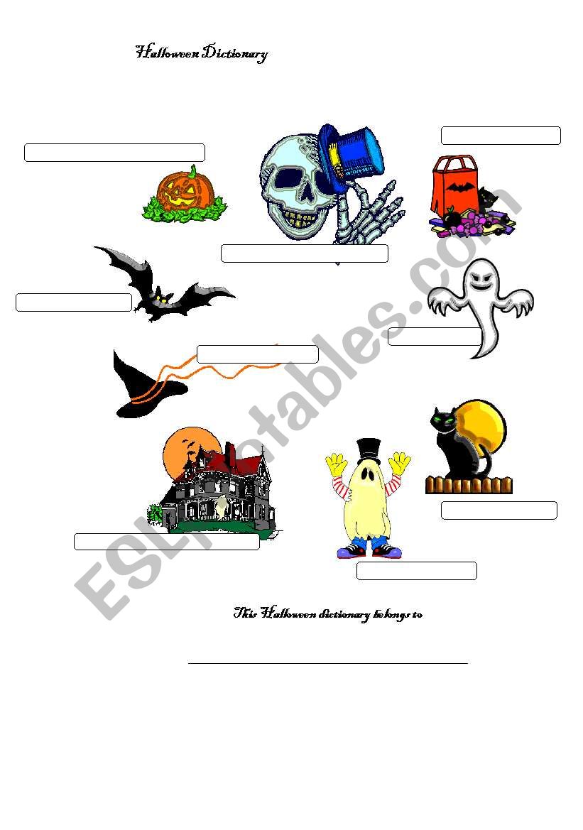 Halloween mini dictionary worksheet