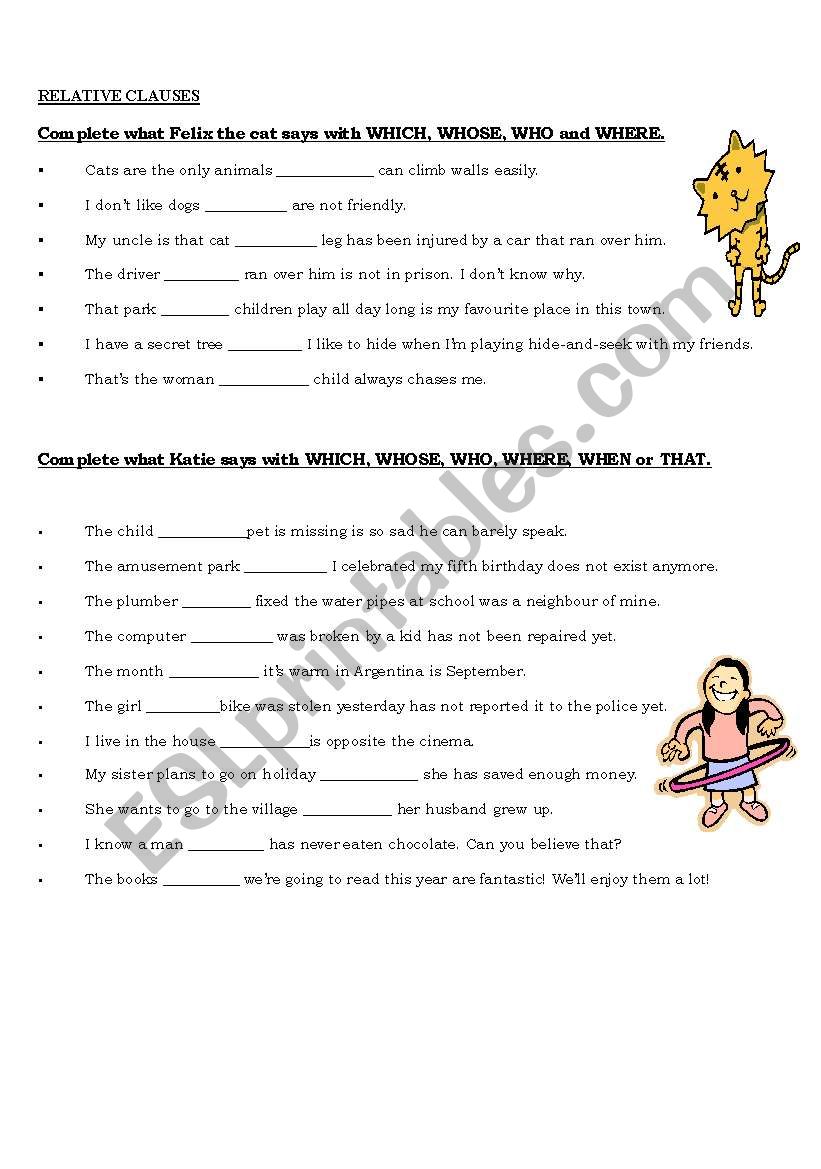 Relative Clauses worksheet