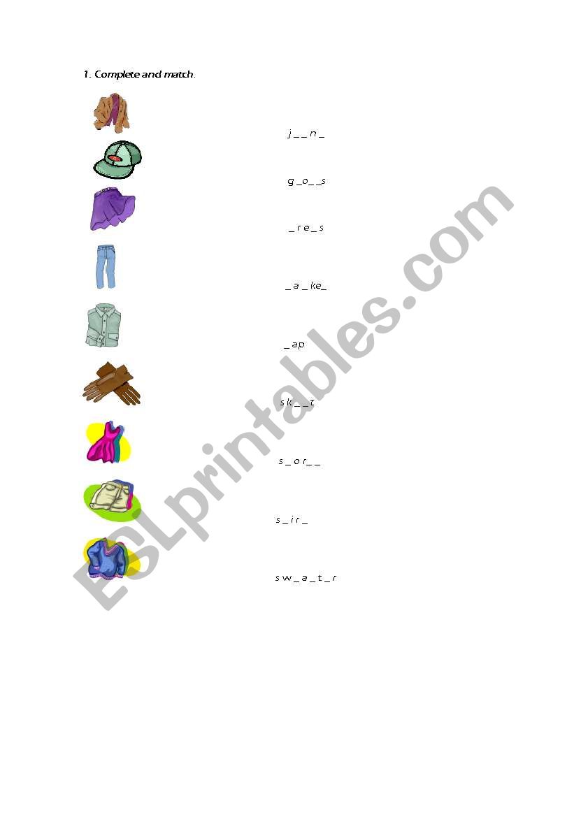 CLOTHES worksheet