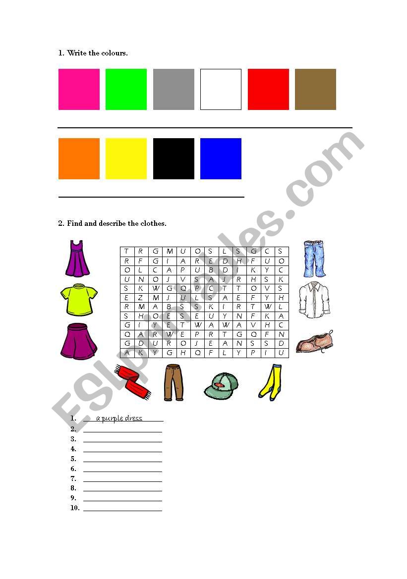 Cloths and colours worksheet
