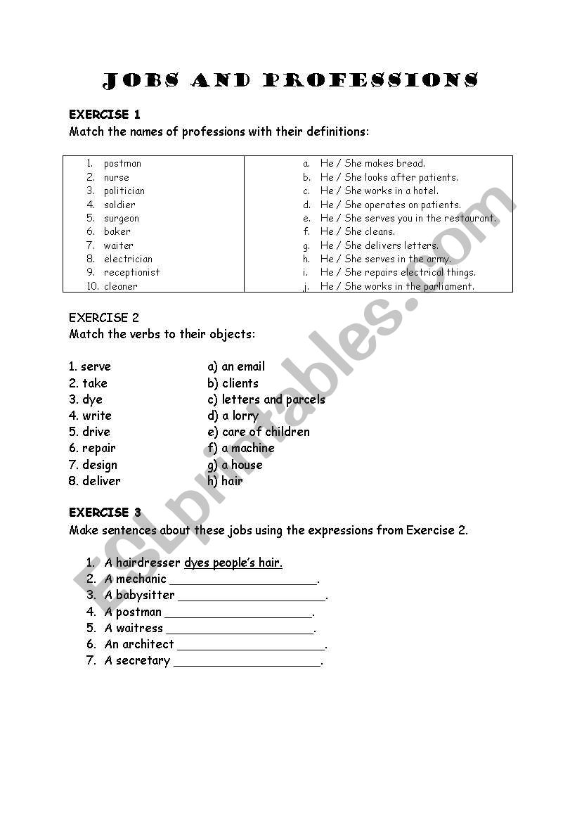 Jobs and Professions worksheet