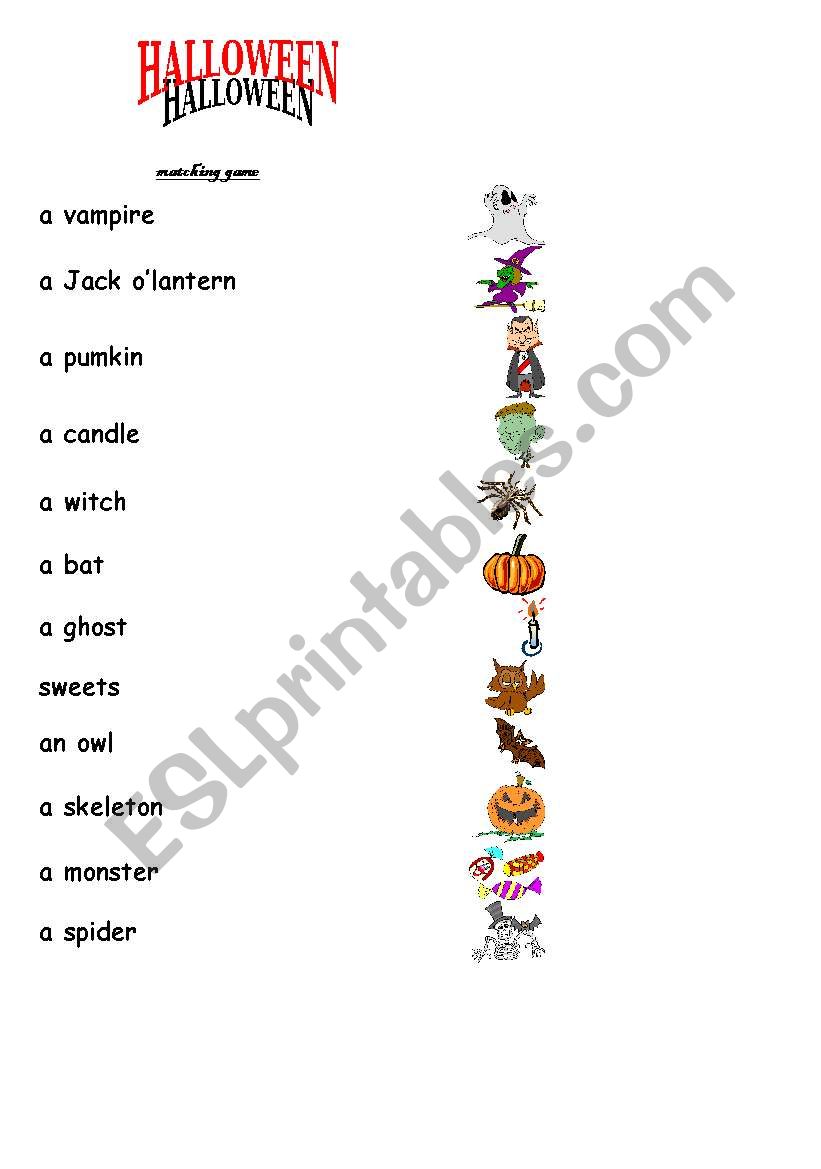 Halloween matching game worksheet