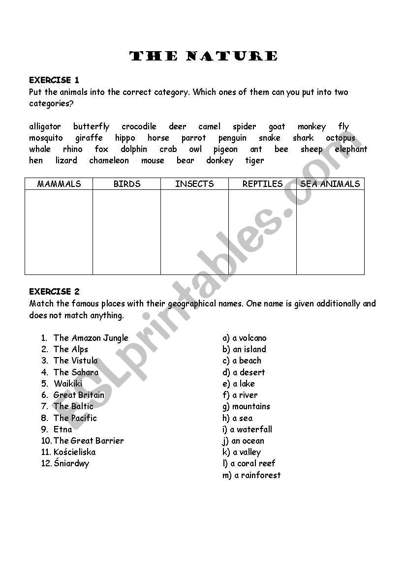 Nature worksheet