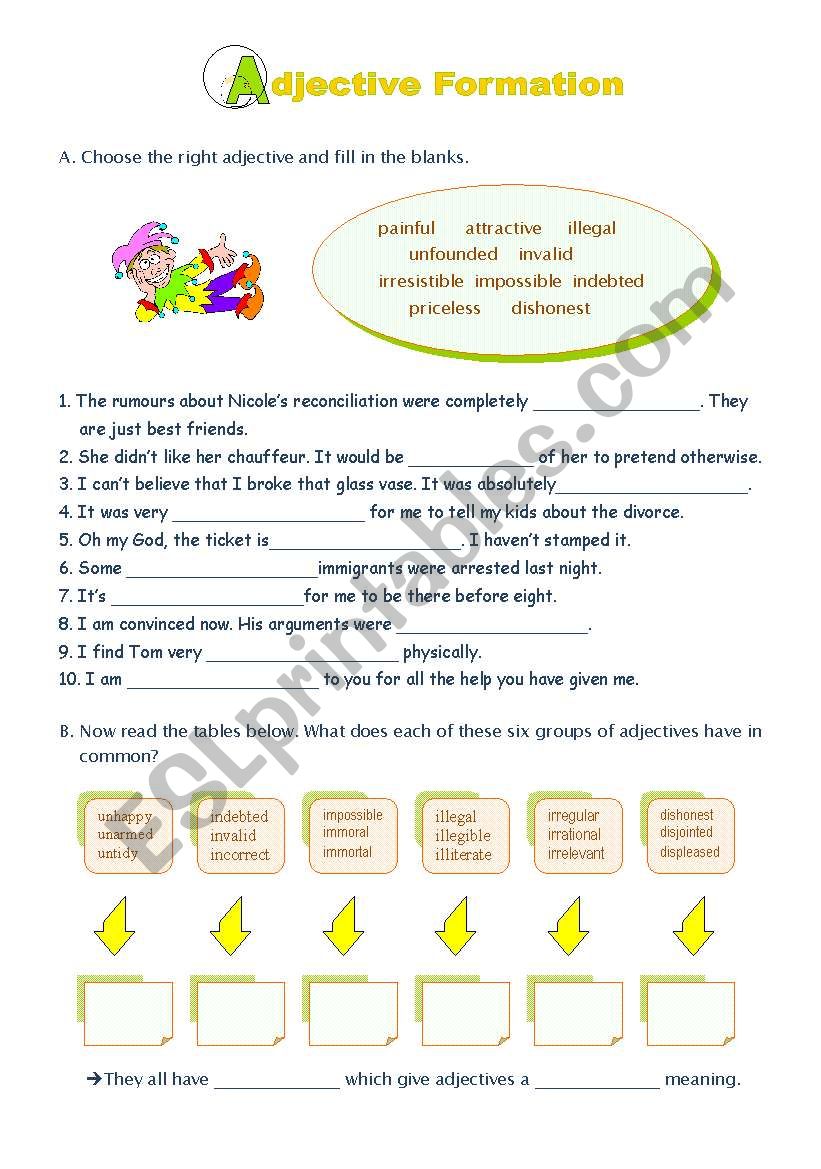 Adjective Formation worksheet