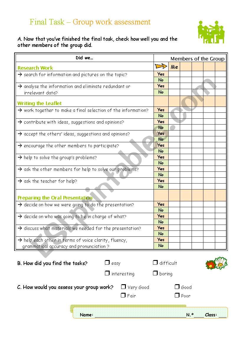 Group Work Assessment worksheet