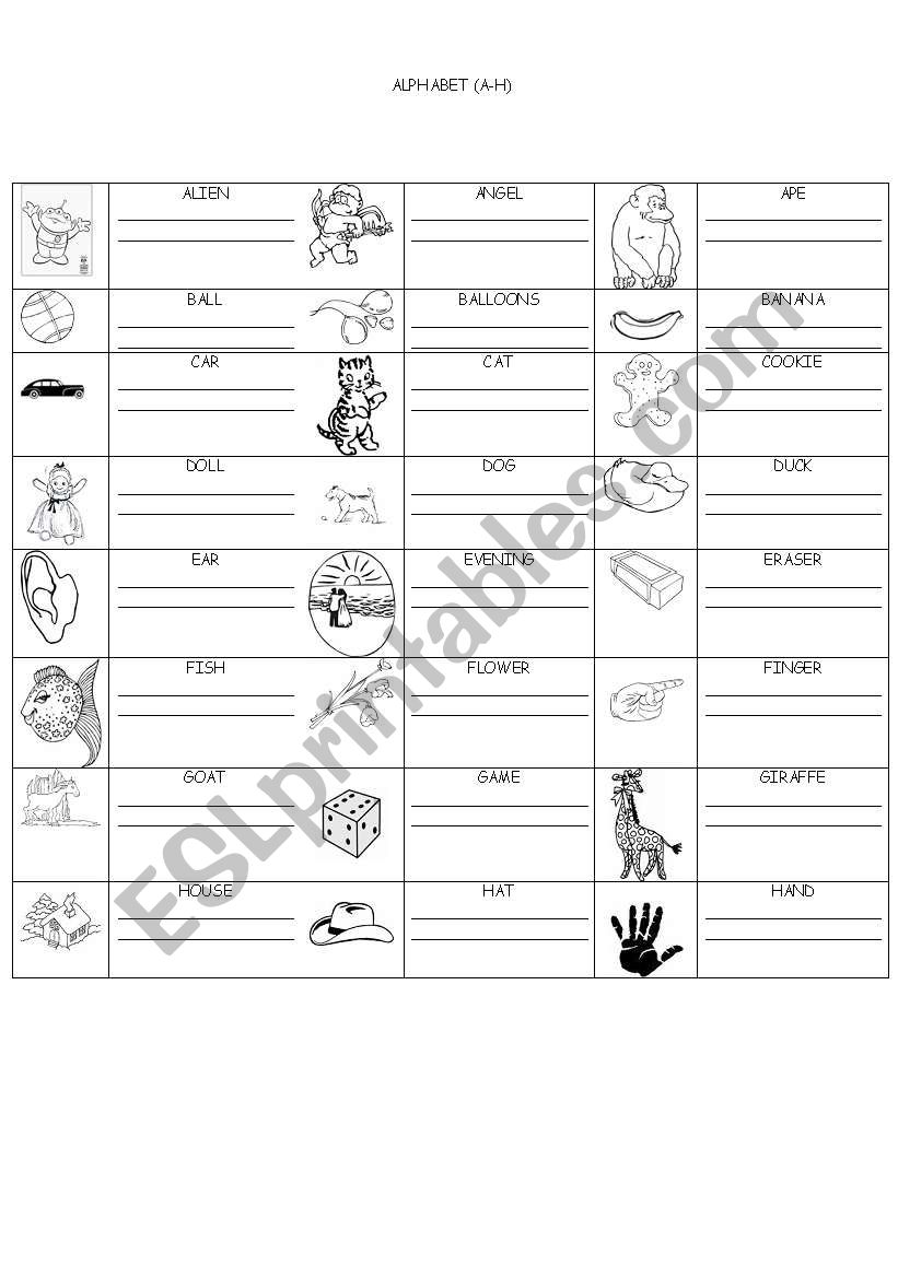 Alphabet (A-H) worksheet