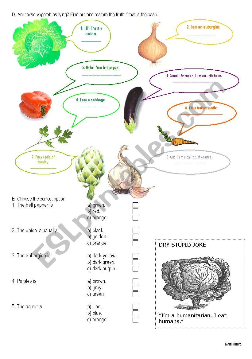 Just veggies worksheet