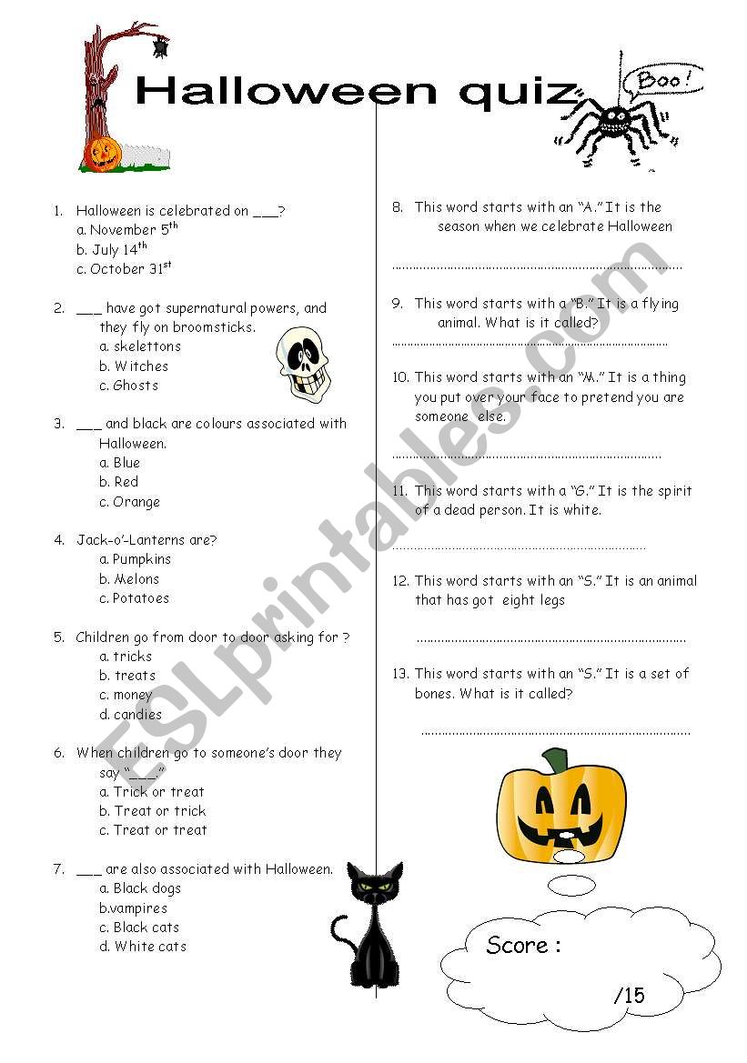 Halloween quiz worksheet