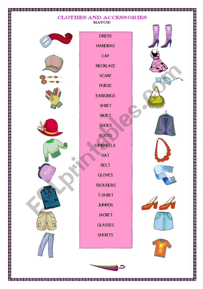 CLOTHES AND ACCESSORIES worksheet